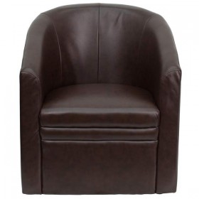 Brown Leather Barrel-Shaped Guest Chair [GO-S-03-BN-FULL-GG]