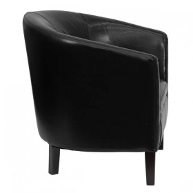 Black Leather Barrel Shaped Guest Chair [GO-S-11-BK-BARREL-GG]