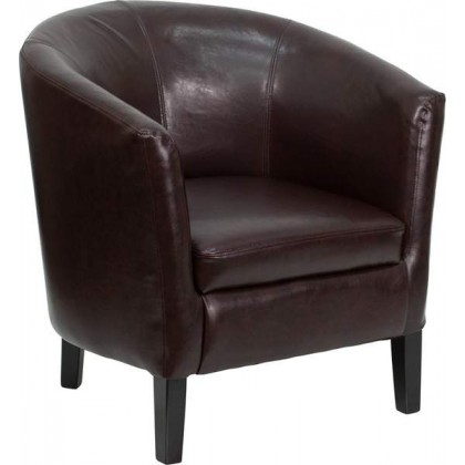Brown Leather Barrel Shaped Guest Chair [GO-S-11-BN-BARREL-GG]