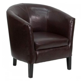 Brown Leather Barrel Shaped Guest Chair [GO-S-11-BN-BARREL-GG]