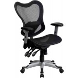 Mid-Back Black Mesh Chair with Triple Paddle Control [GO-WY-55-GG]