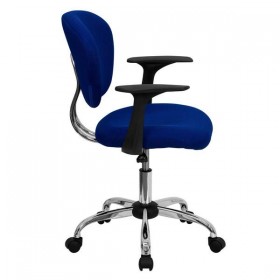 Mid-Back Blue Mesh Task Chair with Arms and Chrome Base [H-2376-F-BLUE-ARMS-GG]