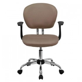 Mid-Back Coffee Brown Mesh Task Chair with Arms and Chrome Base [H-2376-F-COF-ARMS-GG]