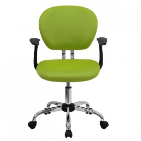 Mid-Back Apple Green Mesh Task Chair with Arms and Chrome Base [H-2376-F-GN-ARMS-GG]