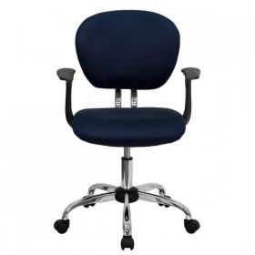 Mid-Back Navy Mesh Task Chair with Arms and Chrome Base [H-2376-F-NAVY-ARMS-GG]