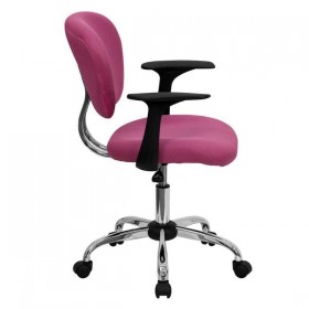 Mid-Back Pink Mesh Task Chair with Arms and Chrome Base [H-2376-F-PINK-ARMS-GG]