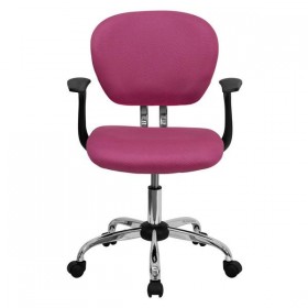 Mid-Back Pink Mesh Task Chair with Arms and Chrome Base [H-2376-F-PINK-ARMS-GG]