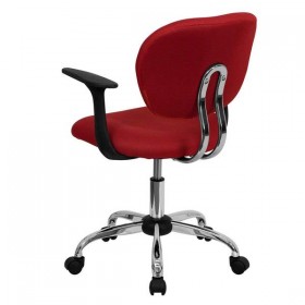 Mid-Back Red Mesh Task Chair with Arms and Chrome Base [H-2376-F-RED-ARMS-GG]