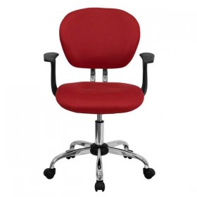 Mid-Back Red Mesh Task Chair with Arms and Chrome Base [H-2376-F-RED-ARMS-GG]