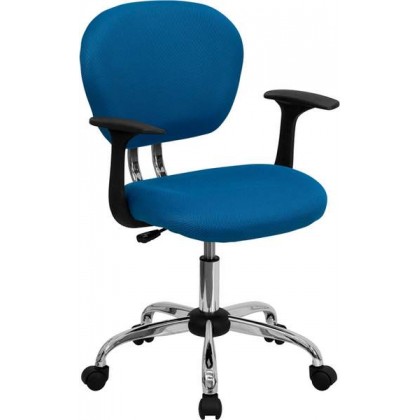Mid-Back Turquoise Mesh Task Chair with Arms and Chrome Base [H-2376-F-TUR-ARMS-GG]