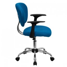 Mid-Back Turquoise Mesh Task Chair with Arms and Chrome Base [H-2376-F-TUR-ARMS-GG]