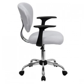 Mid-Back White Mesh Task Chair with Arms and Chrome Base [H-2376-F-WHT-ARMS-GG]
