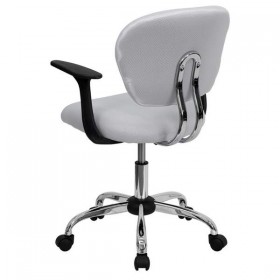 Mid-Back White Mesh Task Chair with Arms and Chrome Base [H-2376-F-WHT-ARMS-GG]