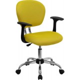 Mid-Back Yellow Mesh Task Chair with Arms and Chrome Base [H-2376-F-YEL-ARMS-GG]