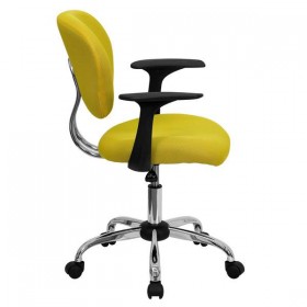 Mid-Back Yellow Mesh Task Chair with Arms and Chrome Base [H-2376-F-YEL-ARMS-GG]