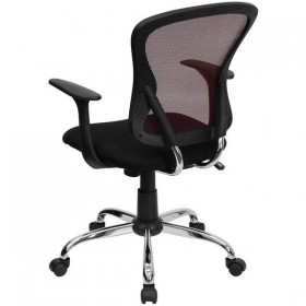 Mid-Back Burgundy Mesh Office Chair with Black Fabric Seat and Chrome Finished Base [H-8369F-BG-GG]