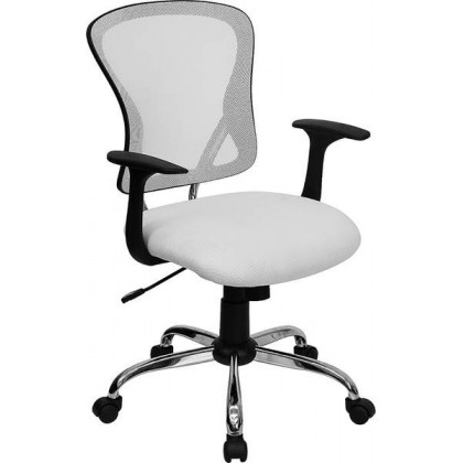 Mid-Back White Mesh Office Chair with Chrome Finished Base [H-8369F-WHT-GG]