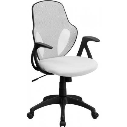 Mid-Back Executive White Mesh Chair with Nylon Base [H-8880F-WHT-GG]