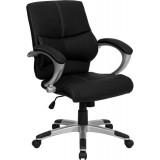 Mid-Back Black Leather Contemporary Manager's Office Chair [H-9637L-2-MID-GG]