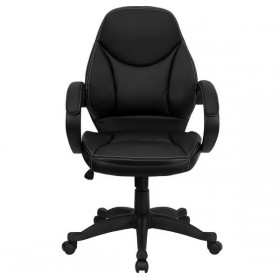 Mid-Back Black Leather Contemporary Office Chair [H-HLC-0005-MID-1B-GG]