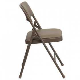 HERCULES Series Curved Triple Braced & Quad Hinged Beige Vinyl Upholstered Metal Folding Chair [HA-MC309AV-BGE-GG]