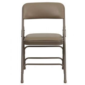 HERCULES Series Curved Triple Braced & Quad Hinged Beige Vinyl Upholstered Metal Folding Chair [HA-MC309AV-BGE-GG]