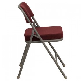 HERCULES Series Premium Curved Triple Braced & Quad Hinged Burgundy Fabric Upholstered Metal Folding Chair [HA-MC320AF-BG-GG]