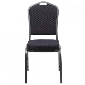 HERCULES Series Crown Back Stacking Banquet Chair with Black Patterned Fabric and 2.5'' Thick Seat - Silver Vein Frame [HF-C01-SV-E26-BK-GG]