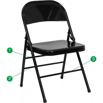 HERCULES Series Triple Braced & Quad Hinged Black Metal Folding Chair [HF3-MC-309AS-BK-GG]