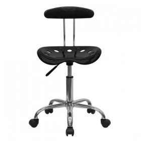 Vibrant Black and Chrome Computer Task Chair with Tractor Seat [LF-214-BLK-GG]