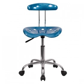 Vibrant Bright Blue and Chrome Computer Task Chair with Tractor Seat [LF-214-BRIGHTBLUE-GG]