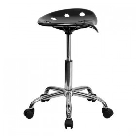 Vibrant Black Tractor Seat and Chrome Stool [LF-214A-BLACK-GG]