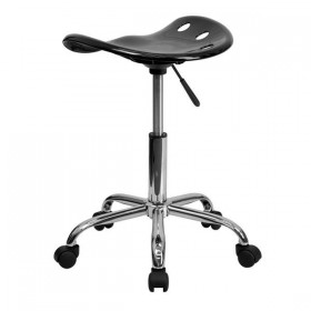 Vibrant Black Tractor Seat and Chrome Stool [LF-214A-BLACK-GG]
