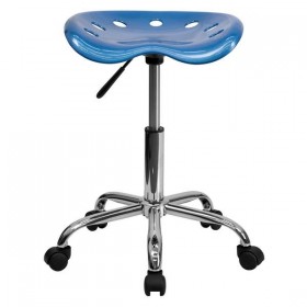 Vibrant Bright Blue Tractor Seat and Chrome Stool [LF-214A-BRIGHTBLUE-GG]