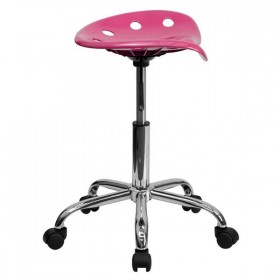 Vibrant Pink Tractor Seat and Chrome Stool [LF-214A-PINK-GG]