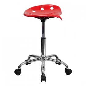 Vibrant Red Tractor Seat and Chrome Stool [LF-214A-RED-GG]