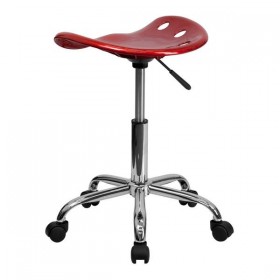Vibrant Wine Red Tractor Seat and Chrome Stool [LF-214A-WINERED-GG]