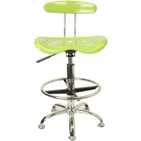 Vibrant Apple Green and Chrome Drafting Stool with Tractor Seat [LF-215-APPLEGREEN-GG]