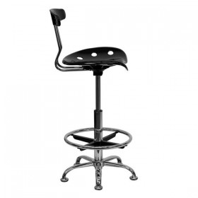 Vibrant Black and Chrome Drafting Stool with Tractor Seat [LF-215-BLK-GG]
