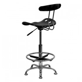 Vibrant Black and Chrome Drafting Stool with Tractor Seat [LF-215-BLK-GG]