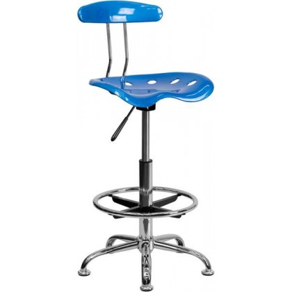 Vibrant Bright Blue and Chrome Drafting Stool with Tractor Seat [LF-215-BRIGHTBLUE-GG]