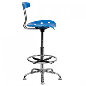 Vibrant Bright Blue and Chrome Drafting Stool with Tractor Seat [LF-215-BRIGHTBLUE-GG]
