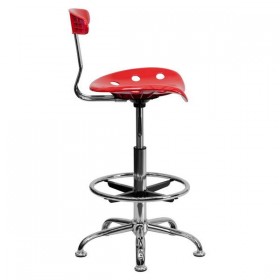 Vibrant Cherry Tomato and Chrome Drafting Stool with Tractor Seat [LF-215-CHERRYTOMATO-GG]