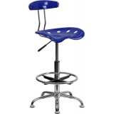 Vibrant Nautical Blue and Chrome Drafting Stool with Tractor Seat [LF-215-NAUTICALBLUE-GG]