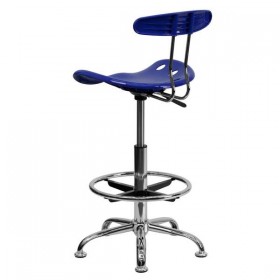 Vibrant Nautical Blue and Chrome Drafting Stool with Tractor Seat [LF-215-NAUTICALBLUE-GG]
