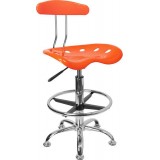 Vibrant Orange and Chrome Drafting Stool with Tractor Seat [LF-215-ORANGEYELLOW-GG]