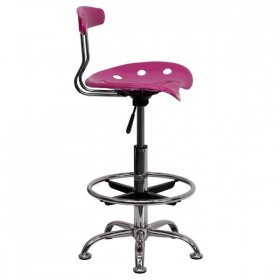 Vibrant Pink and Chrome Drafting Stool with Tractor Seat [LF-215-PINK-GG]