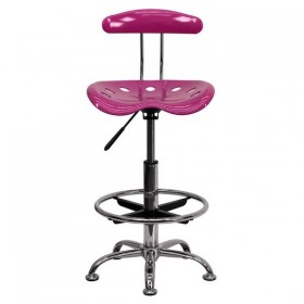 Vibrant Pink and Chrome Drafting Stool with Tractor Seat [LF-215-PINK-GG]