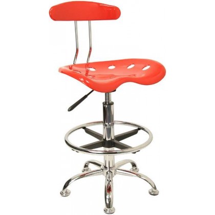 Vibrant Red and Chrome Drafting Stool with Tractor Seat [LF-215-RED-GG]