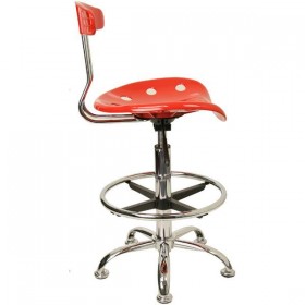 Vibrant Red and Chrome Drafting Stool with Tractor Seat [LF-215-RED-GG]